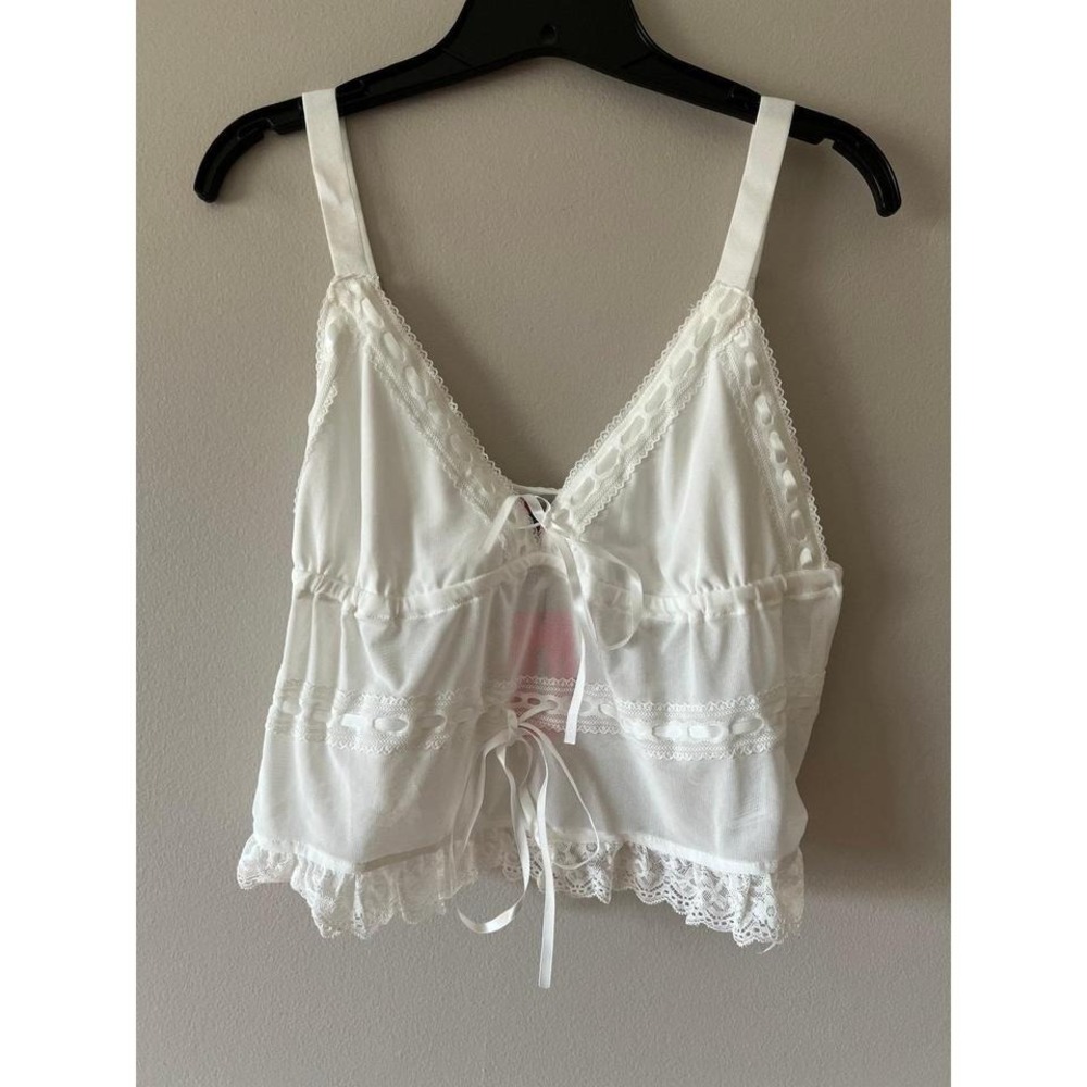Edikted Marielle Sheer Ribbon Tank Top White XL NWT